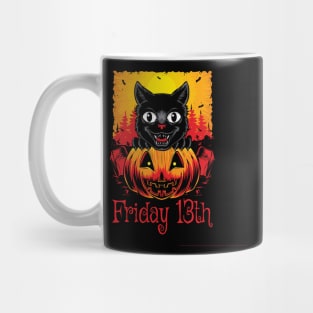 scary black cat cartoon illustration Mug